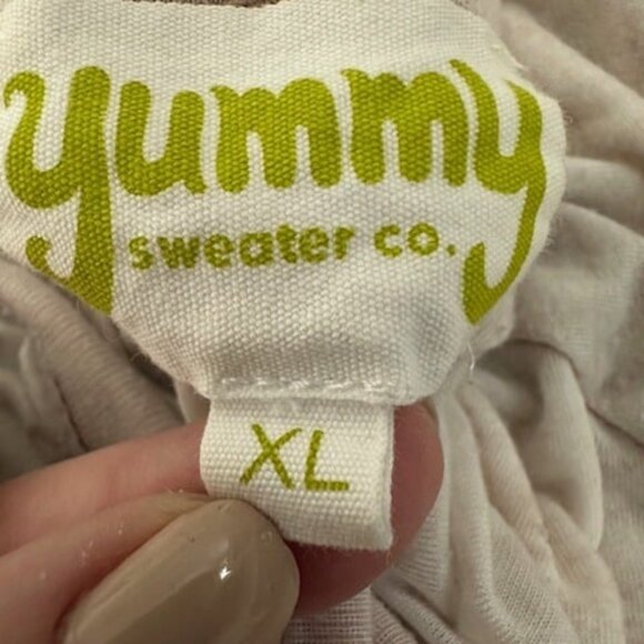 Yummy Sweater Co Raglan Burnout Crewneck Top Shirt Beige Cream Tan XL Thin SEE - Picture 2 of 10
